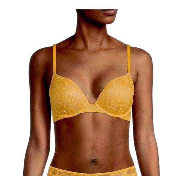 NWT Wolford Magnolia Lace Push-Up Demi Bra Mango Yellow 80E / 36E - Picture 1 of 11